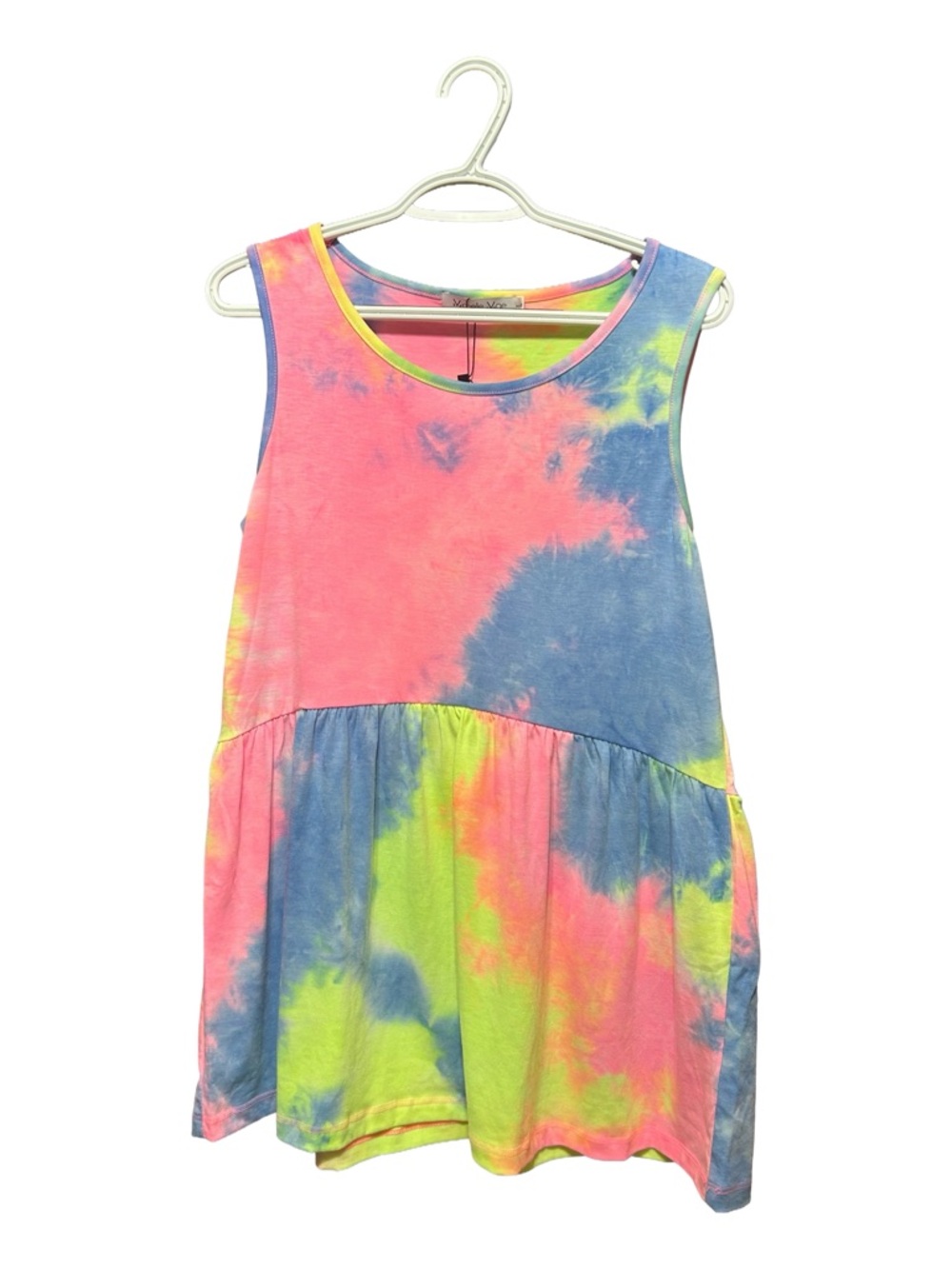 NEW Michelle Mae Neon Tie Dye Peplum Sleeveless Tank Top size large